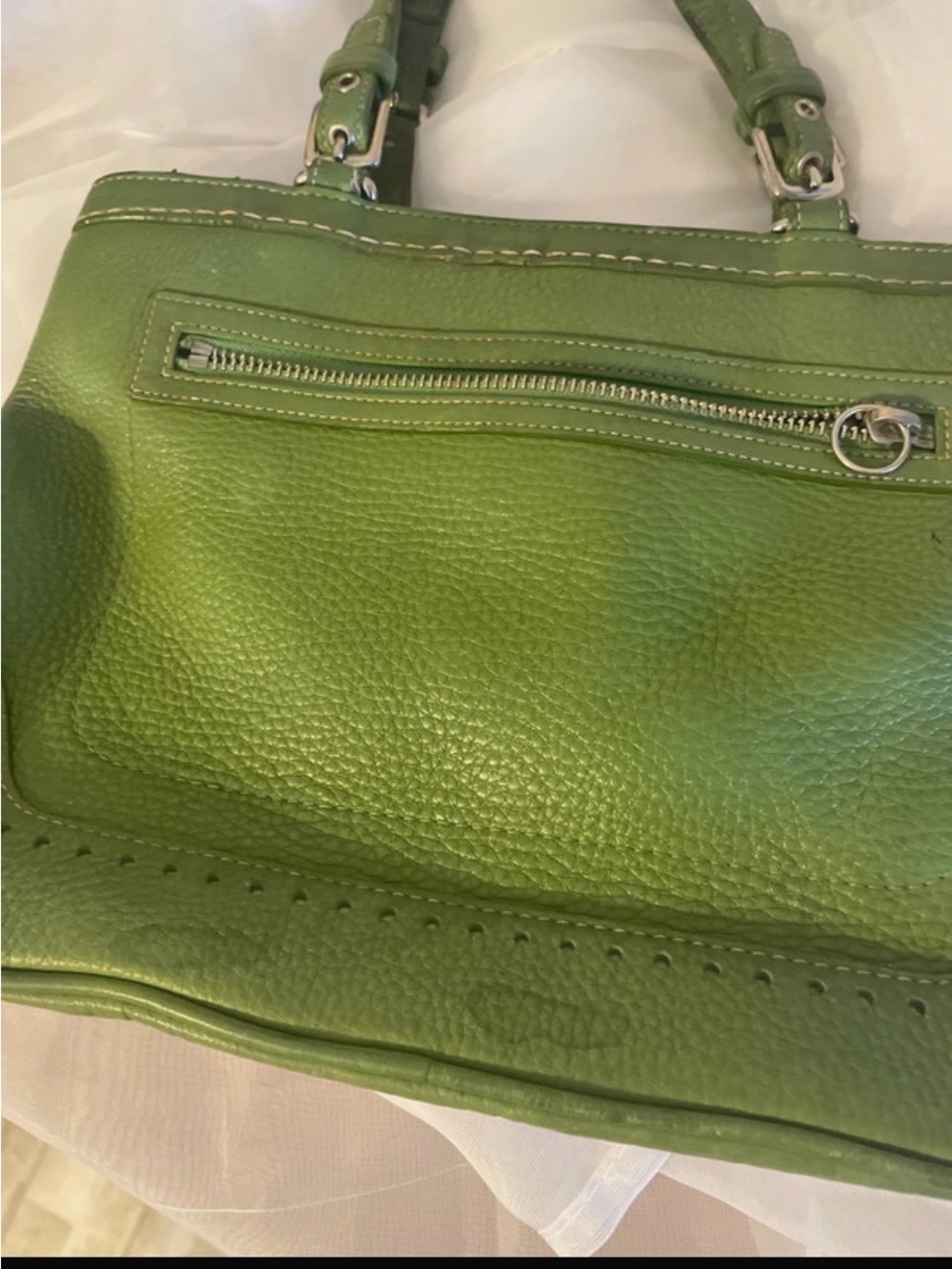 Vintage rare Coach Green Leather Tote Bag with Tassel Charm - Picture 6 of 8